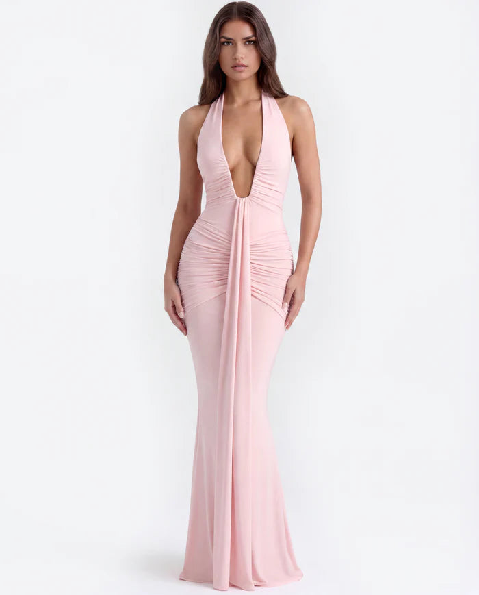 Seraphina | Plunging Halter Ruched Maxi Dress oaklynwear