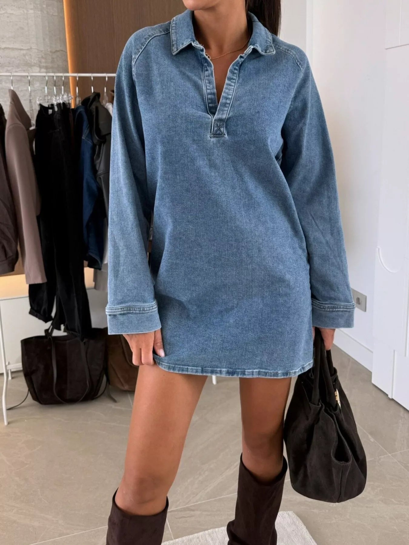 Denim Dress Women with Collared Neck & Long Sleeves – Effortless... oaklynwear