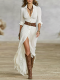 Bohemian Maxi Dress with Long Sleeves & High Front Split oaklynwear
