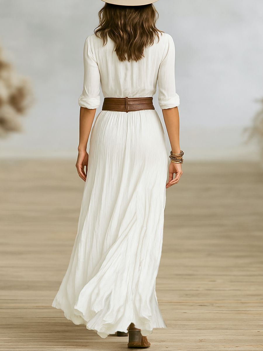 Bohemian Maxi Dress with Long Sleeves & High Front Split oaklynwear