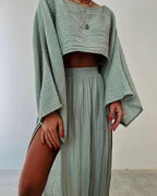 Women’s Cotton Linen Two-Piece Set – Chic Slit Detail Co-Ord Outfit, Casual Relaxed Matching Set for Everyday Elegance oaklynwear