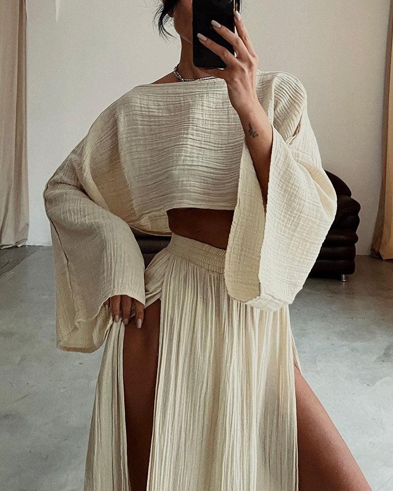 Women’s Cotton Linen Two-Piece Set – Chic Slit Detail Co-Ord Outfit, Casual Relaxed Matching Set for Everyday Elegance oaklynwear