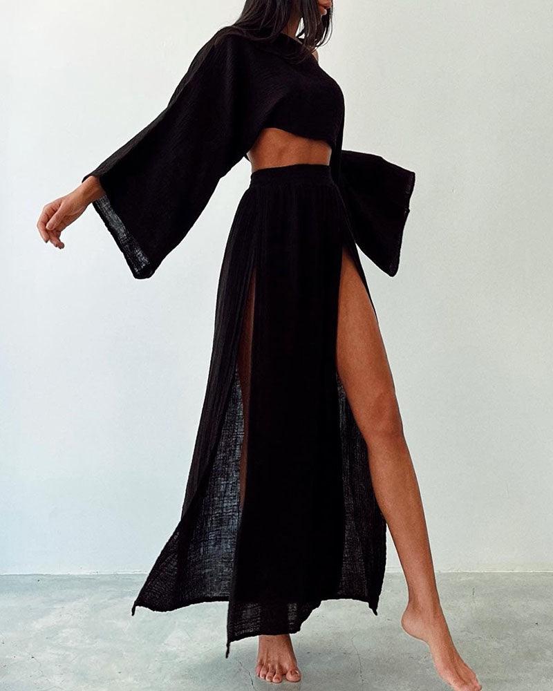 Women’s Cotton Linen Two-Piece Set – Chic Slit Detail Co-Ord Outfit, Casual Relaxed Matching Set for Everyday Elegance oaklynwear