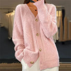 Aaliyah | Button Front V-Neck Cardigan with Diamond Knit Detail, Everyday Layer oaklynwear