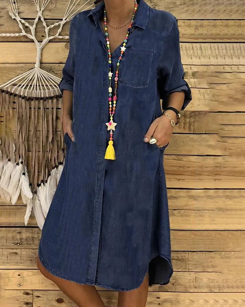 Hazel | Button-Front Denim Shirt Midi Dress oaklynwear