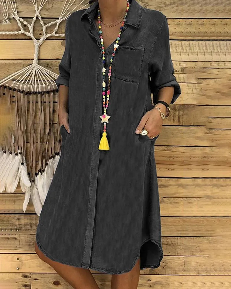 Hazel | Denim Shirt Dress with Pockets oaklynwear