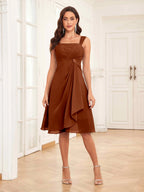 Mother of the Bride Chiffon Dress Set – Two Piece Ruched Knee Length Formal Dress with Beading oaklynwear