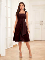 Mother of the Bride Chiffon Dress Set – Two Piece Ruched Knee Length Formal Dress with Beading oaklynwear