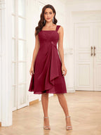 Mother of the Bride Chiffon Dress Set – Two Piece Ruched Knee Length Formal Dress with Beading oaklynwear