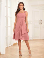 Mother of the Bride Chiffon Dress Set – Two Piece Ruched Knee Length Formal Dress with Beading oaklynwear