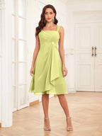 Mother of the Bride Chiffon Dress Set – Two Piece Ruched Knee Length Formal Dress with Beading oaklynwear