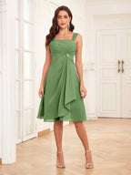 Mother of the Bride Chiffon Dress Set – Two Piece Ruched Knee Length Formal Dress with Beading oaklynwear