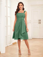 Mother of the Bride Chiffon Dress Set – Two Piece Ruched Knee Length Formal Dress with Beading oaklynwear