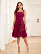 Mother of the Bride Chiffon Dress Set – Two Piece Ruched Knee Length Formal Dress with Beading oaklynwear