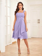 Mother of the Bride Chiffon Dress Set – Two Piece Ruched Knee Length Formal Dress with Beading oaklynwear