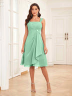 Mother of the Bride Chiffon Dress Set – Two Piece Ruched Knee Length Formal Dress with Beading oaklynwear