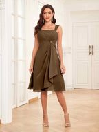 Mother of the Bride Chiffon Dress Set – Two Piece Ruched Knee Length Formal Dress with Beading oaklynwear