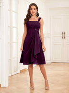 Mother of the Bride Chiffon Dress Set – Two Piece Ruched Knee Length Formal Dress with Beading oaklynwear