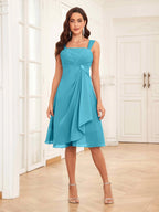 Mother of the Bride Chiffon Dress Set – Two Piece Ruched Knee Length Formal Dress with Beading oaklynwear