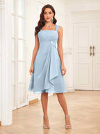 Mother of the Bride Chiffon Dress Set – Two Piece Ruched Knee Length Formal Dress with Beading oaklynwear