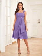 Mother of the Bride Chiffon Dress Set – Two Piece Ruched Knee Length Formal Dress with Beading oaklynwear
