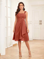 Mother of the Bride Chiffon Dress Set – Two Piece Ruched Knee Length Formal Dress with Beading oaklynwear