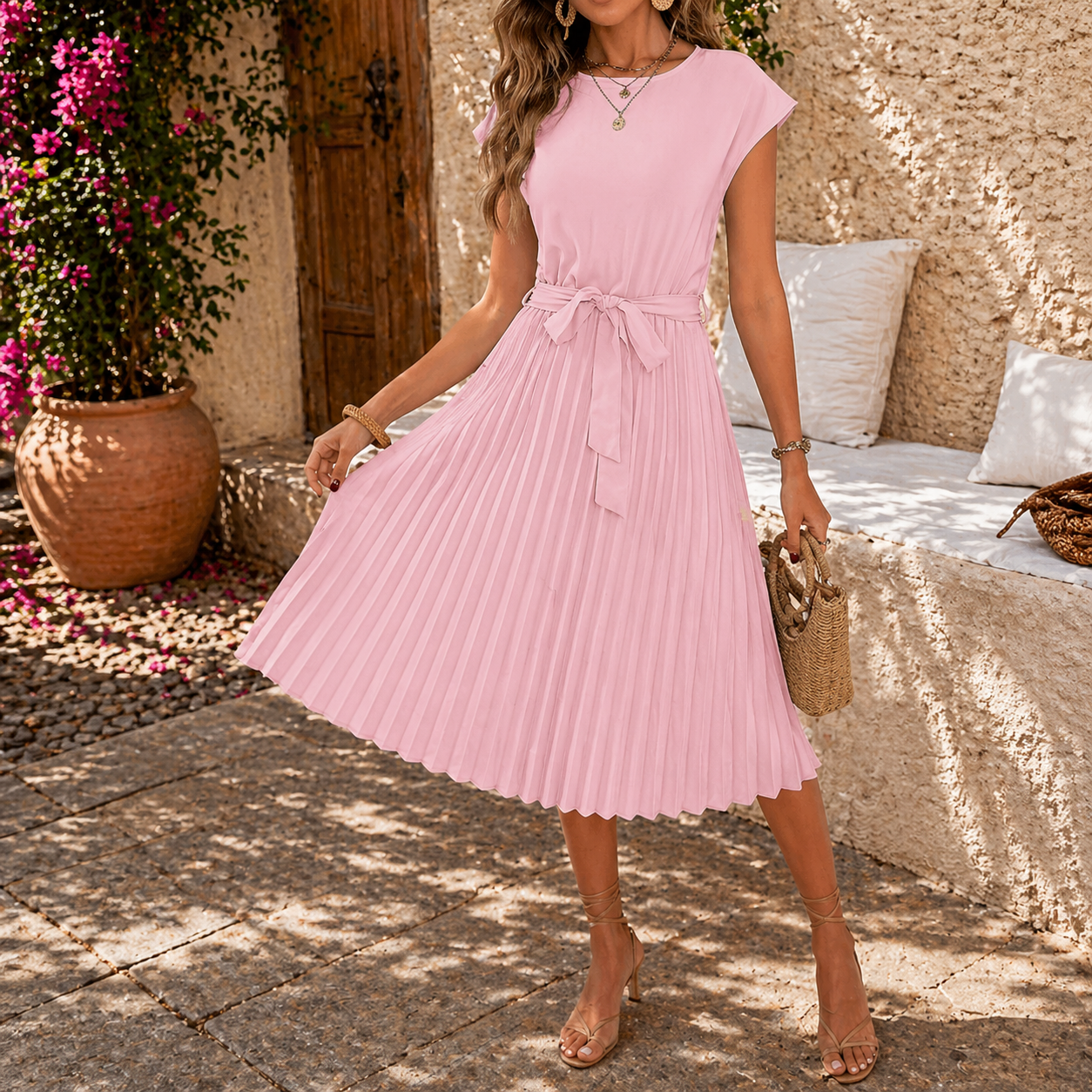 Camilla | Pleated Waist Tie Midi Dress oaklynwear