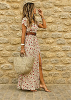 Lyra™ | Women's Boho Maxi Dress with Matching Belt – Gathered Waist Flowy Airy Summer Dress oaklynwear