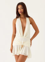 Demelza | Plunge Halter Draped Charm Mini Dress oaklynwear