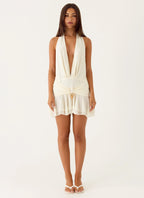 Demelza | Plunge Halter Draped Charm Mini Dress oaklynwear
