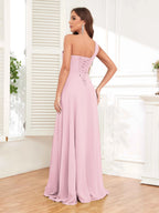One Shoulder Chiffon Bridesmaid Dress – A-Line Pleated Floor Length Formal Dress with Slit oaklynwear