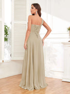 One Shoulder Chiffon Bridesmaid Dress – A-Line Pleated Floor Length Formal Dress with Slit oaklynwear