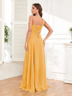 One Shoulder Chiffon Bridesmaid Dress – A-Line Pleated Floor Length Formal Dress with Slit oaklynwear