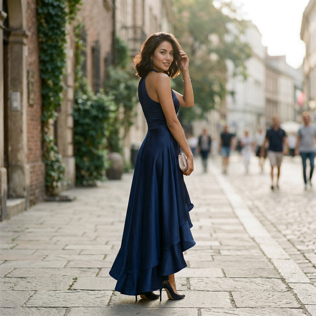 Natalia | Women's Satin Halter Gown oaklynwear