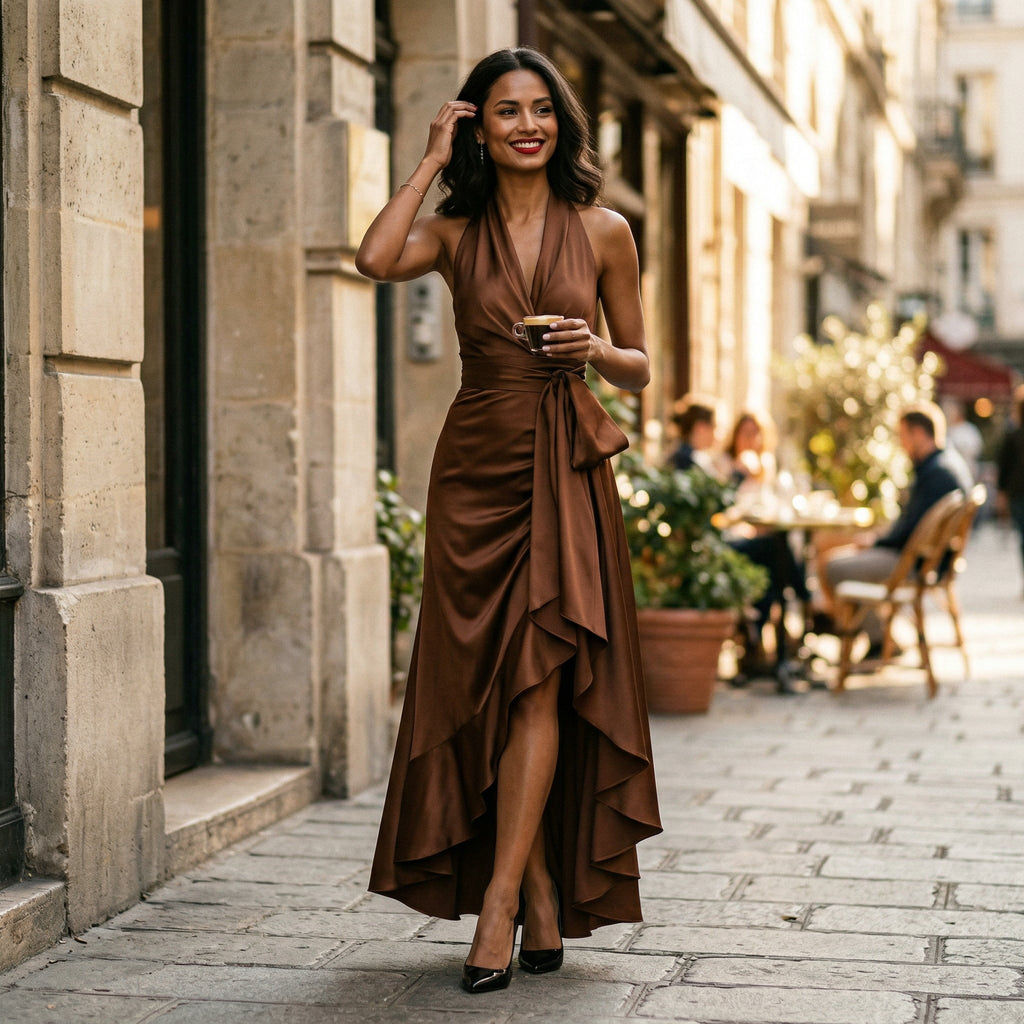 Natalia | Women's Satin Halter Gown oaklynwear