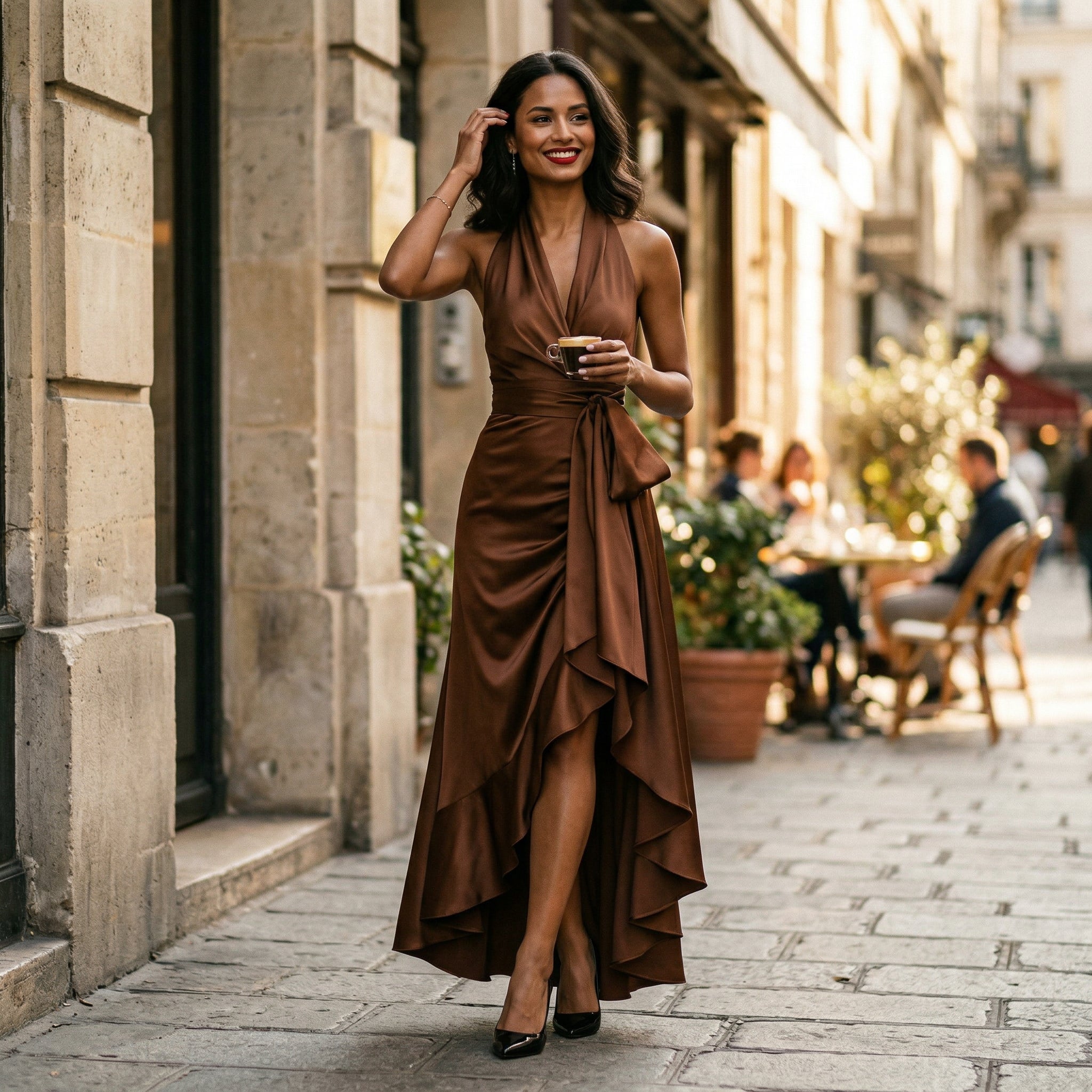 Natalia | Women's Satin Halter Gown oaklynwear