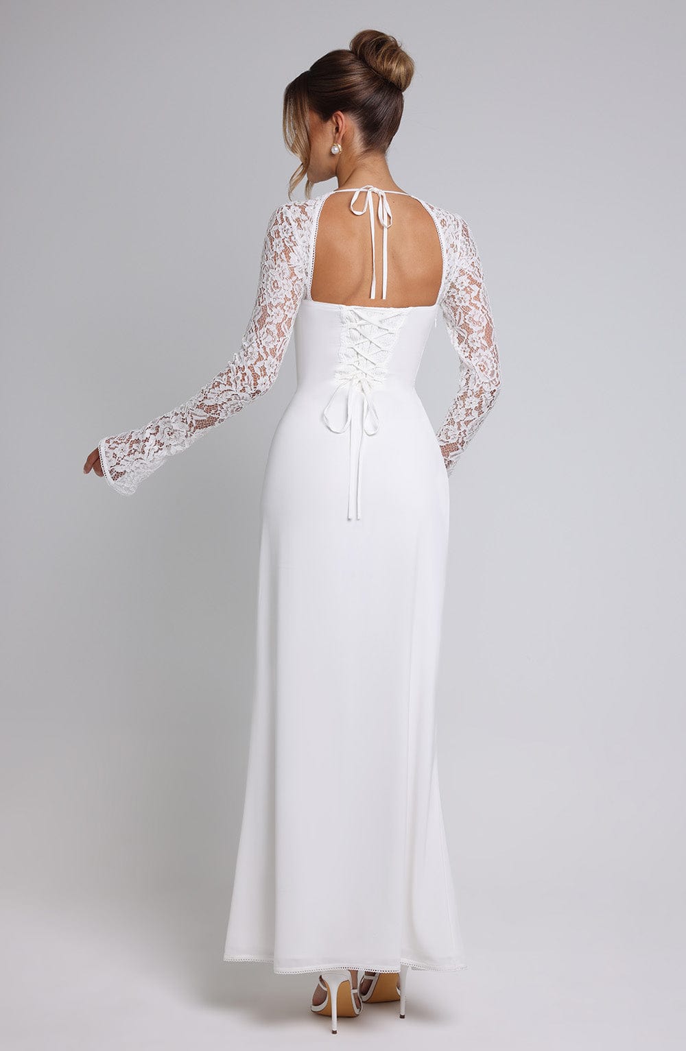 Long Sleeve Maxi Dress with Sheer Lace Sleeves – Flattering Gown oaklynwear