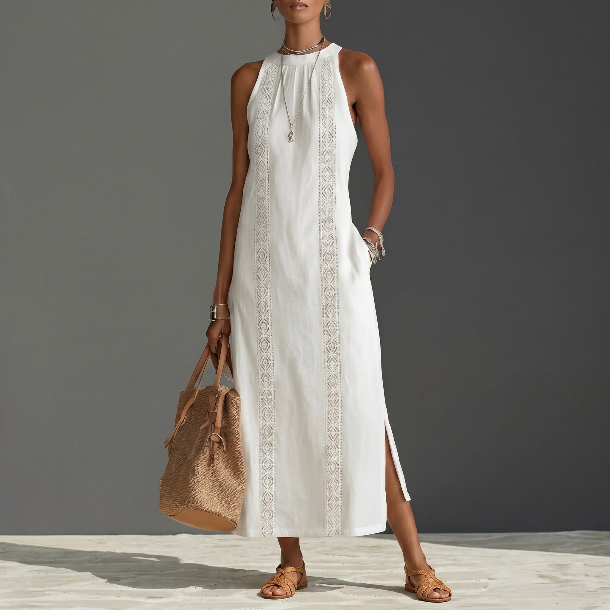 Evelin | Women's Maxi Dress with Lace Panel & Side Split | Casual Summer Style oaklynwear