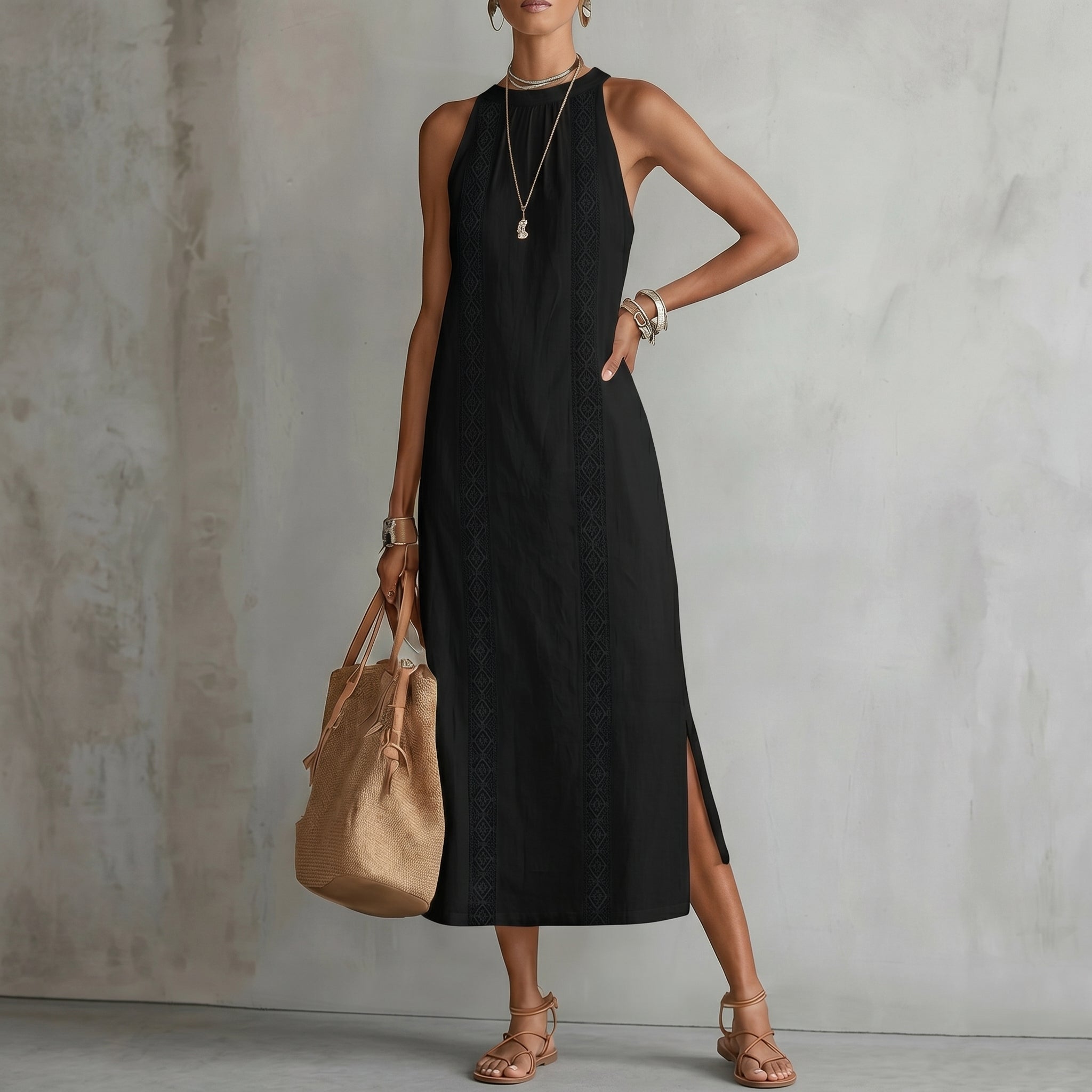 Evelin | Women's Maxi Dress with Lace Panel & Side Split | Casual Summer Style oaklynwear