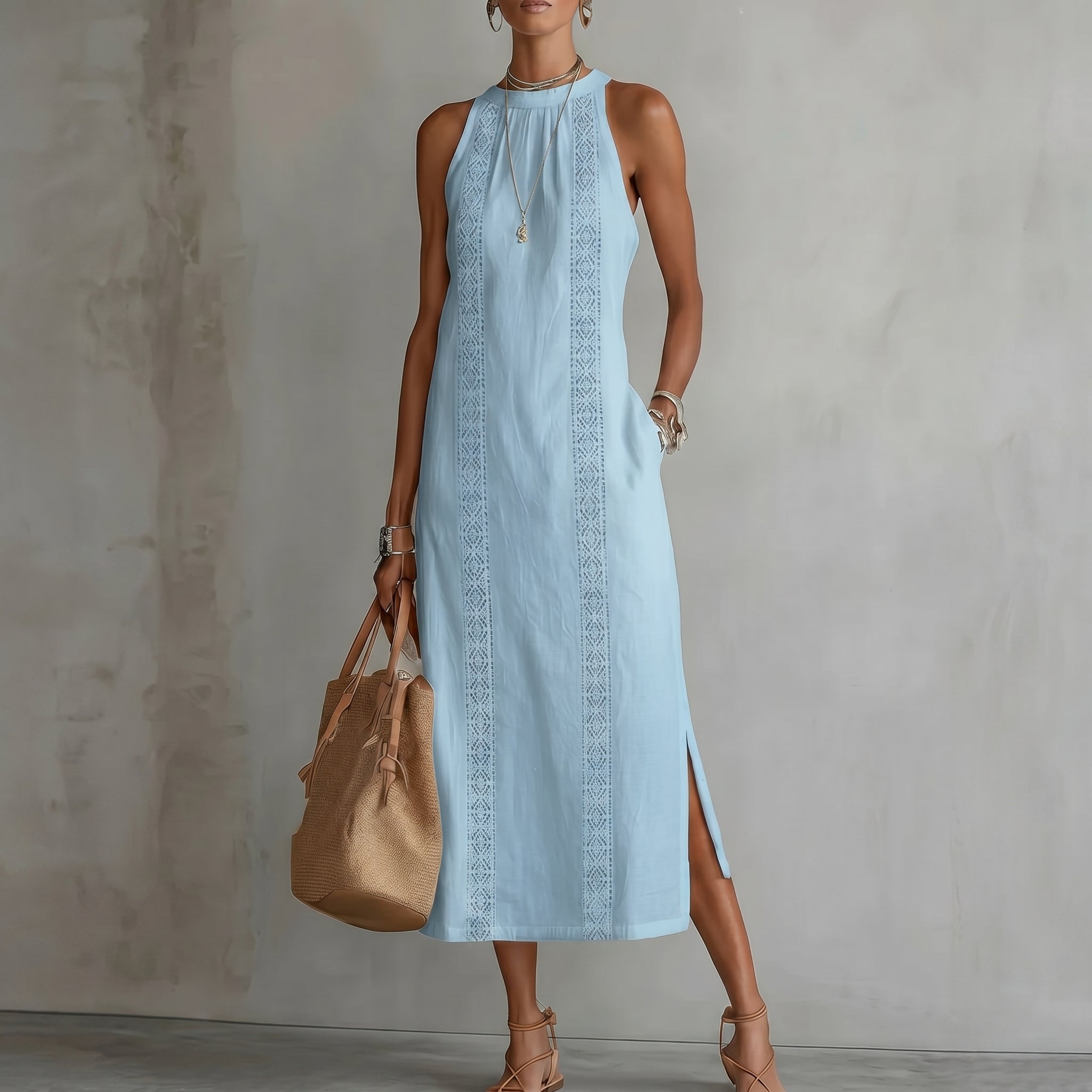 Evelin | Women's Maxi Dress with Lace Panel & Side Split | Casual Summer Style oaklynwear