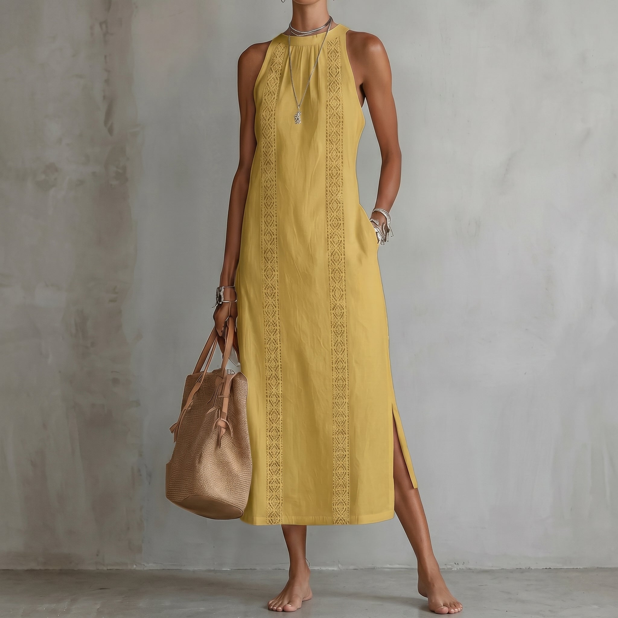 Evelin | Women's Maxi Dress with Lace Panel & Side Split | Casual Summer Style oaklynwear