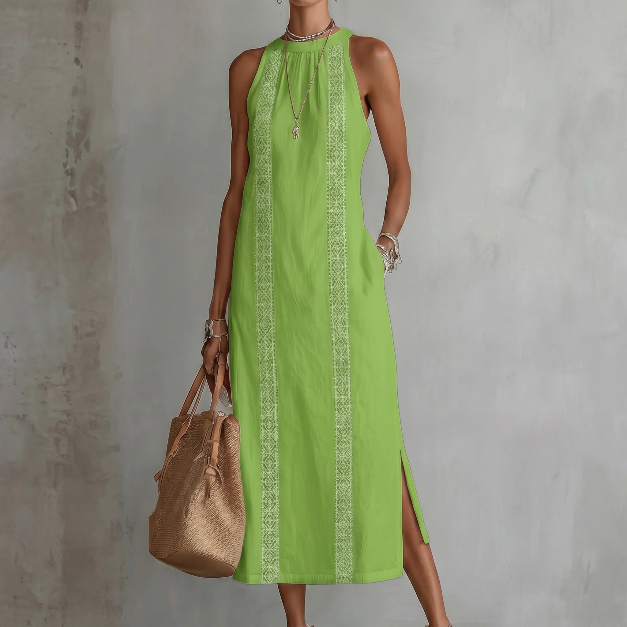 Evelin | Women's Maxi Dress with Lace Panel & Side Split | Casual Summer Style oaklynwear
