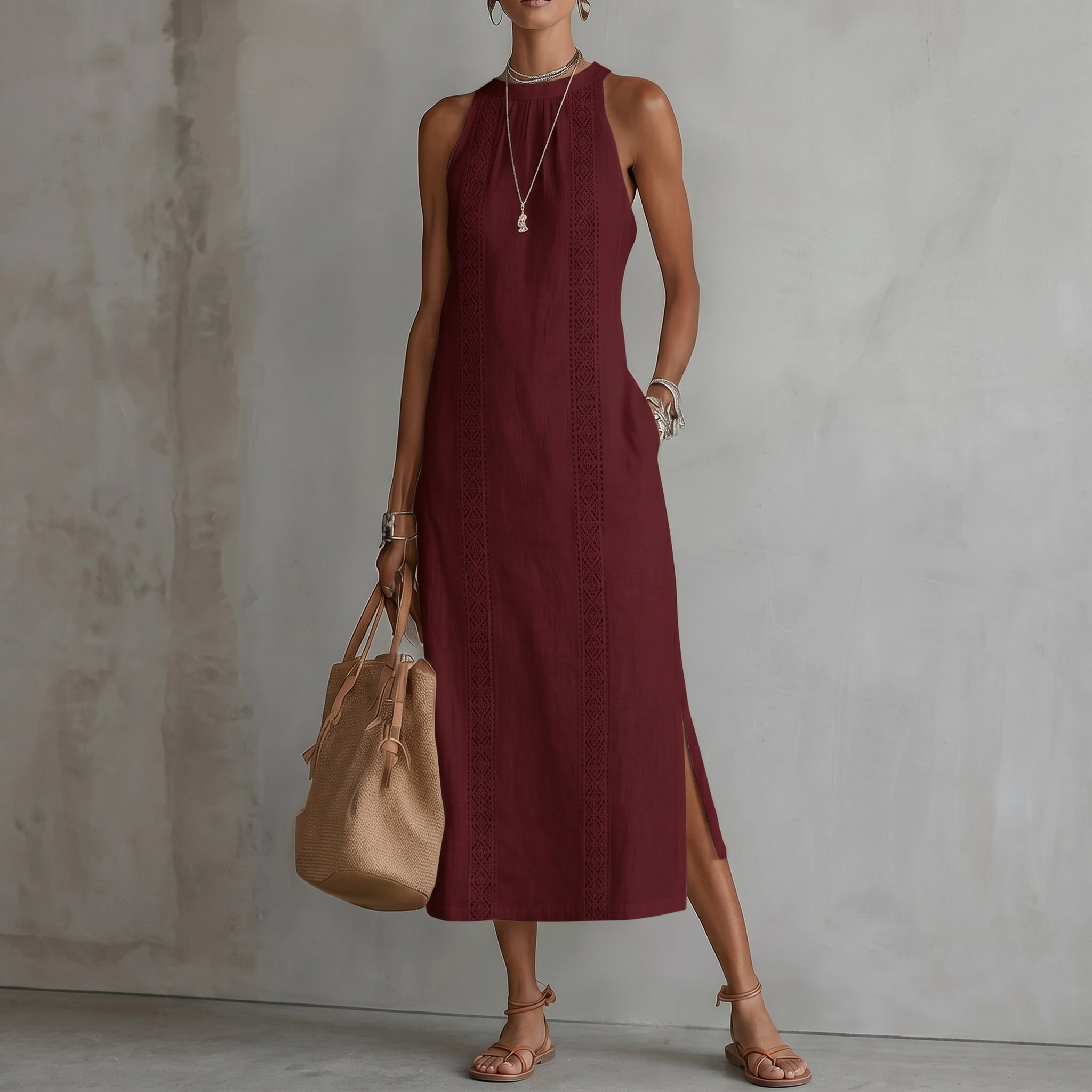 Evelin | Women's Maxi Dress with Lace Panel & Side Split | Casual Summer Style oaklynwear