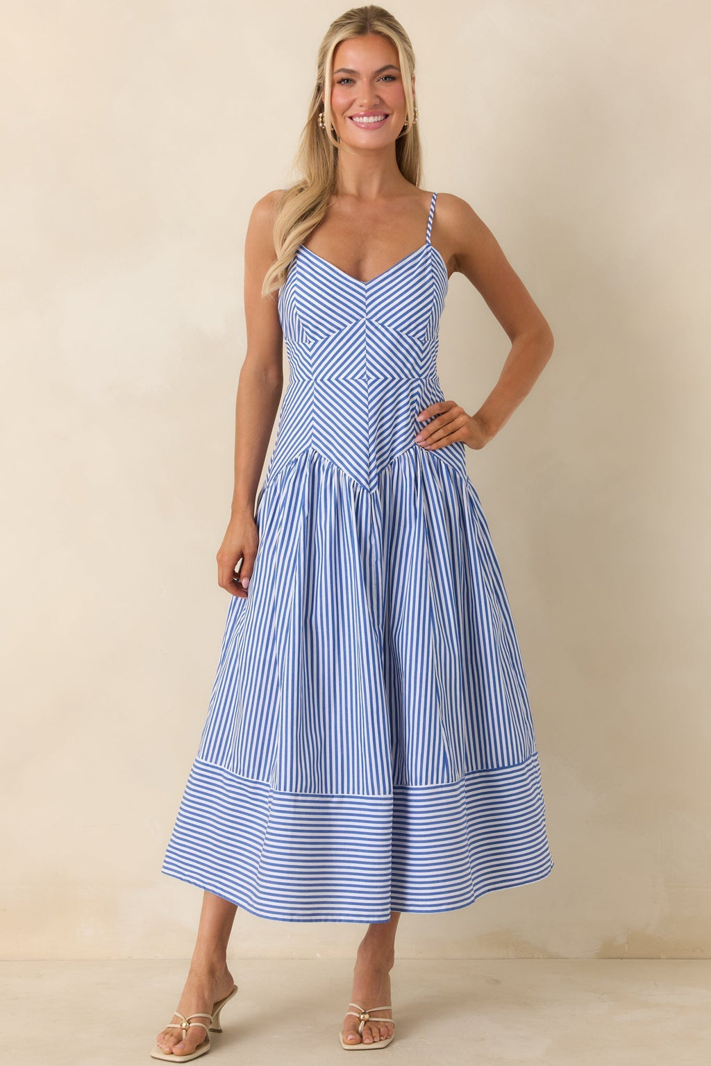 From All Angles Blue & White Stripe Cotton Midi Dress oaklynwear