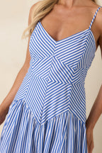 From All Angles Blue & White Stripe Cotton Midi Dress oaklynwear