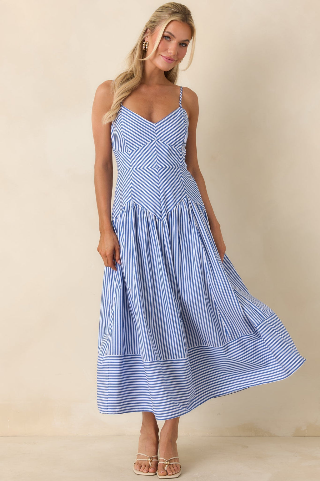 From All Angles Blue & White Stripe Cotton Midi Dress oaklynwear