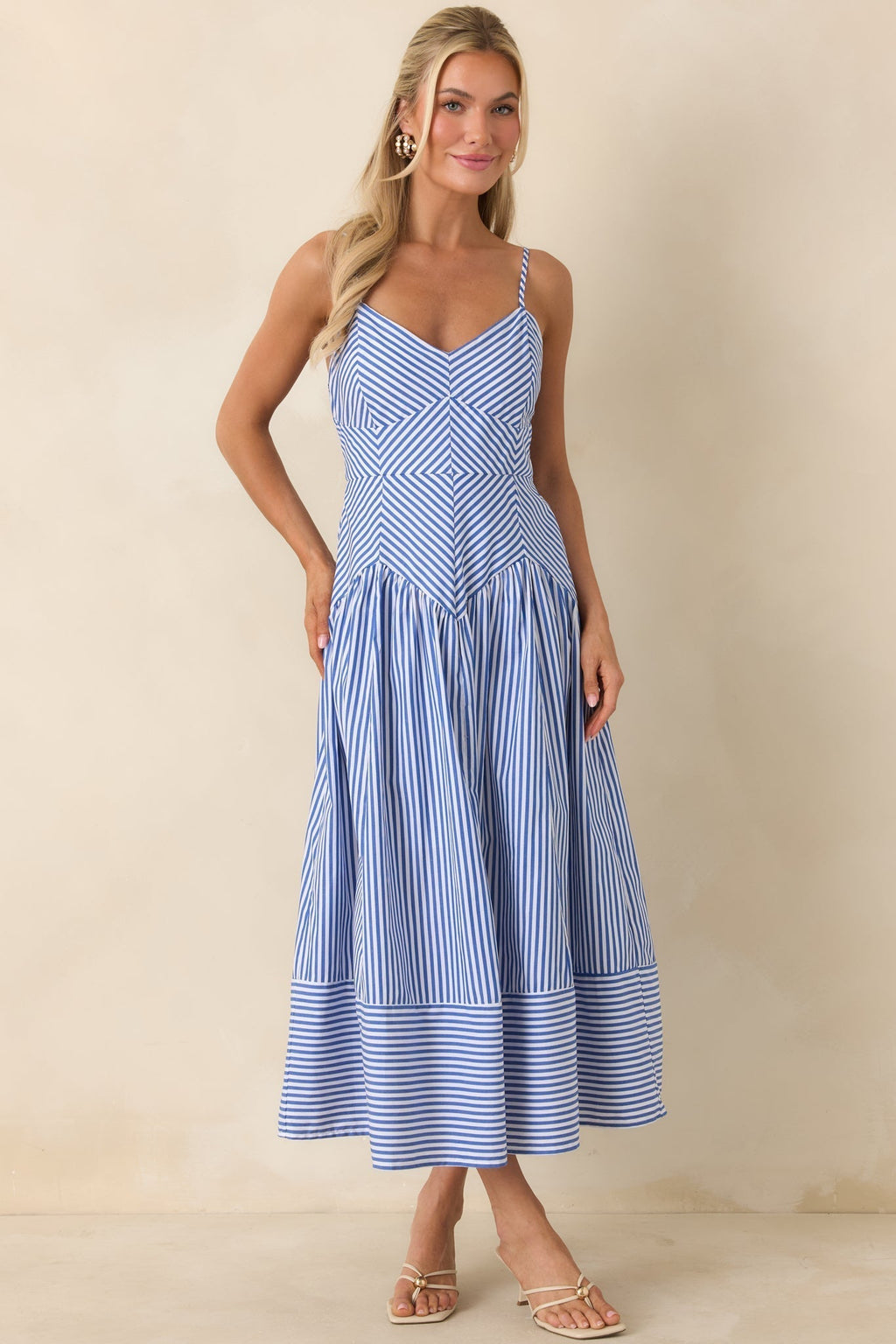 From All Angles Blue & White Stripe Cotton Midi Dress oaklynwear
