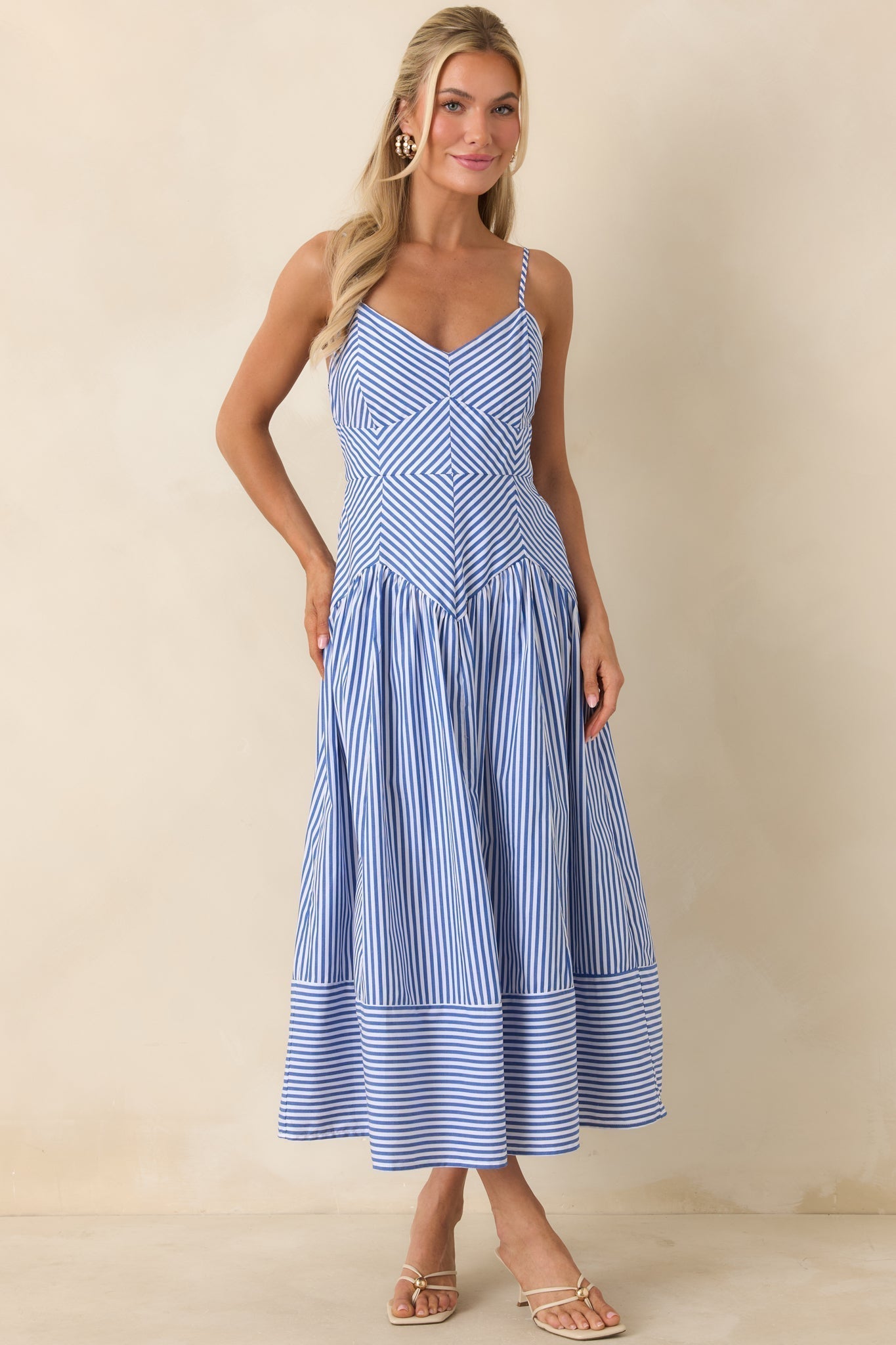 From All Angles Blue & White Stripe Cotton Midi Dress oaklynwear