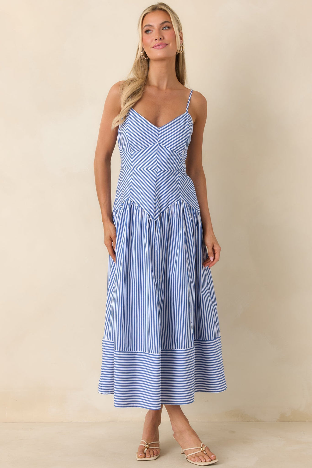 From All Angles Blue & White Stripe Cotton Midi Dress oaklynwear