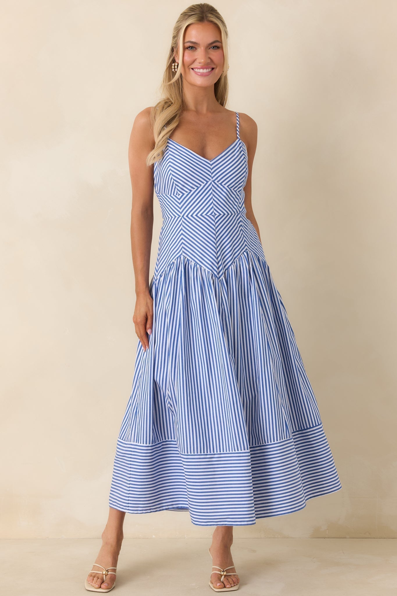 From All Angles Blue & White Stripe Cotton Midi Dress oaklynwear